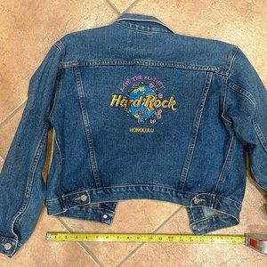 Vintage Hard Rock Cafe Honolulu Embroidered Denim Jacket Large EUC USA